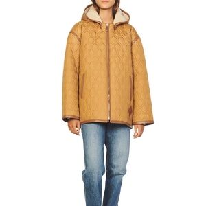 Markle Leather Trim Hooded Quilted Coat